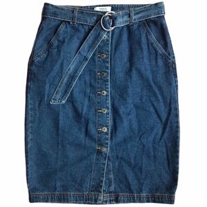 Forever 21 Belted Long Button Front Jean Skirt M
